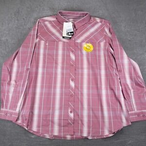 Berne Womens 2XL Pink Plaid Long Sleeve Button Down‎ Fishing Shirt Hiking New